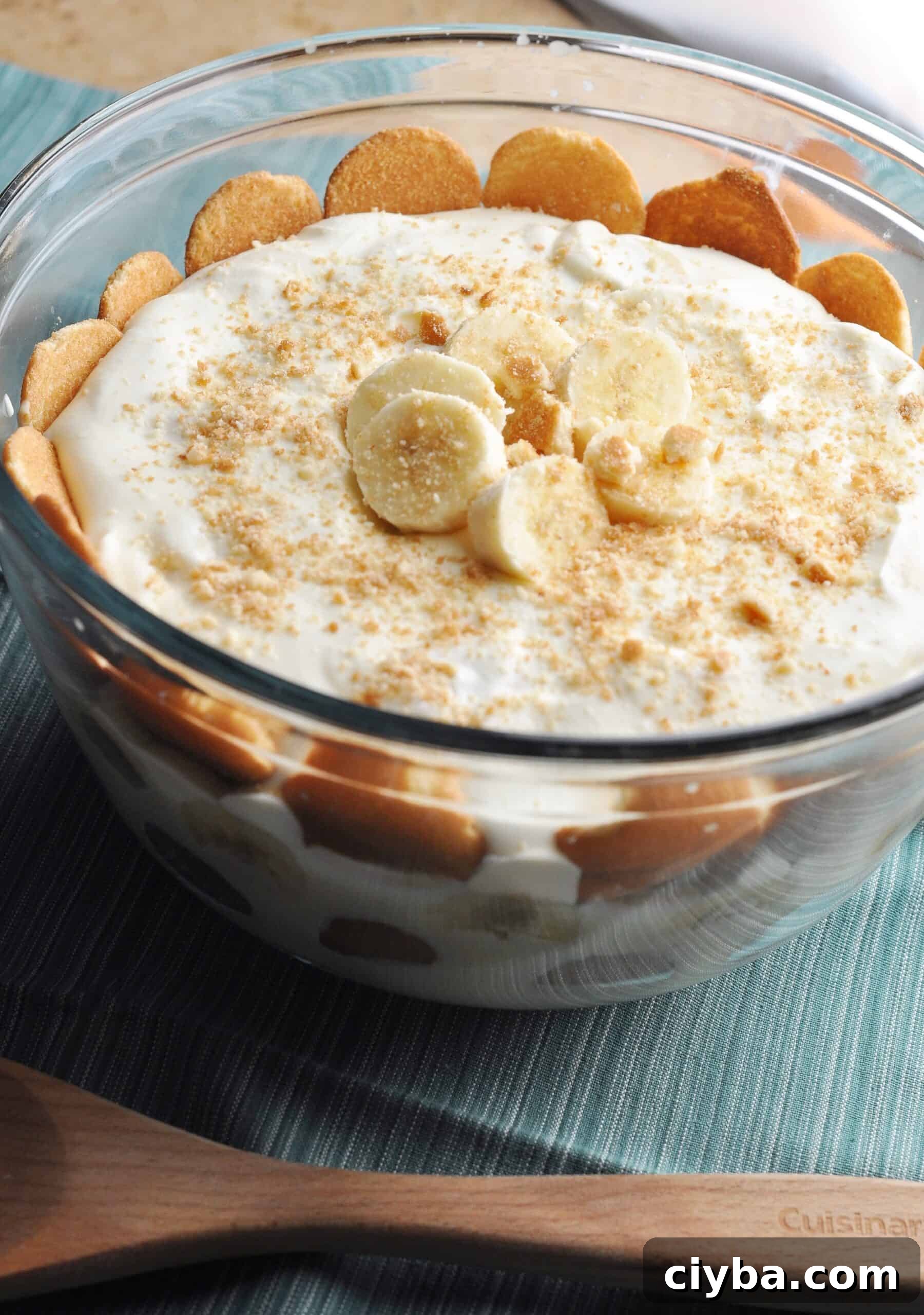 Finished Southern banana pudding with wafer crumbs on top