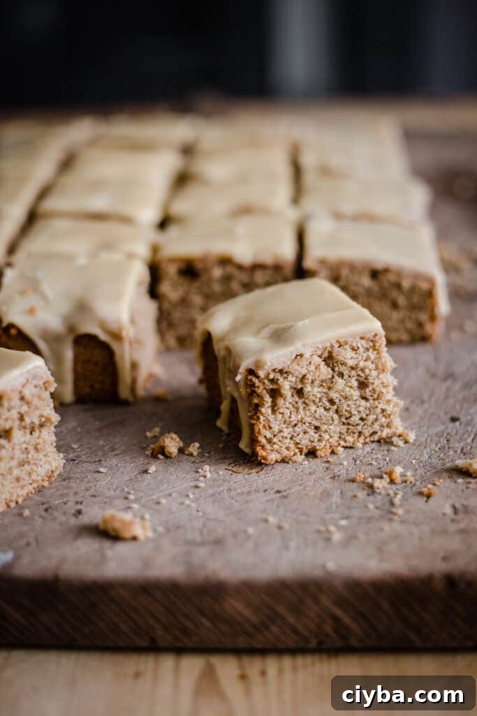 Slices of gluten-free caramel cake on a wooden board