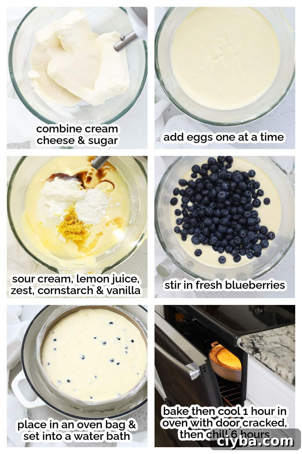 making gluten-free blueberry cheesecake filling, step by step