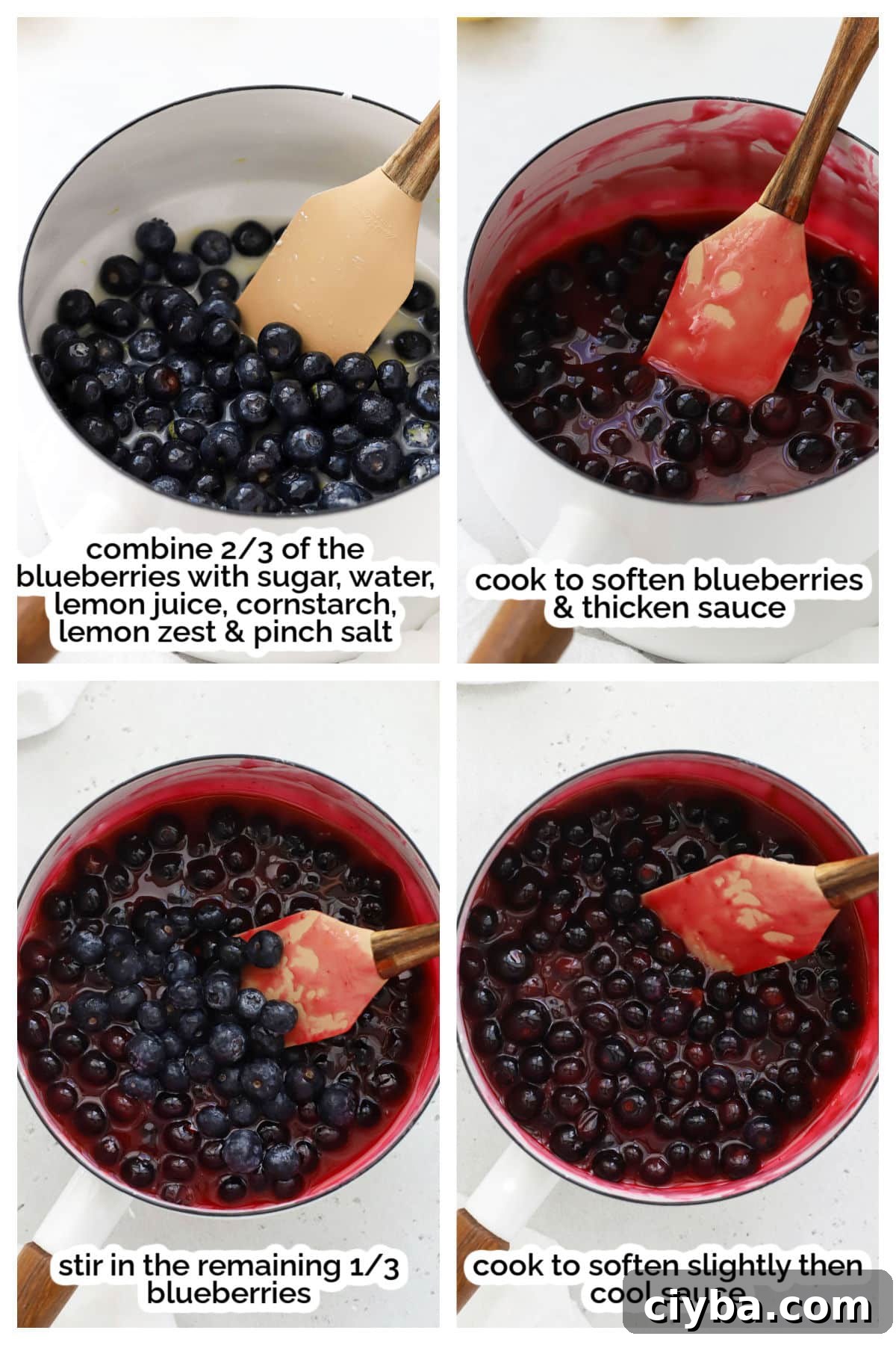 making fresh blueberry sauce, step by step