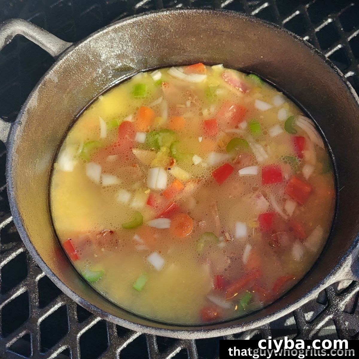 Base for smoked salmon chowder in dutch oven on smoker