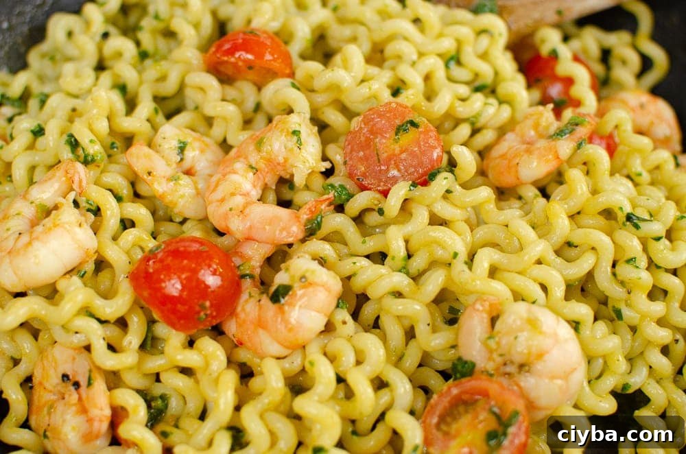 Pesto king prawn pasta all cooked and ready to be served