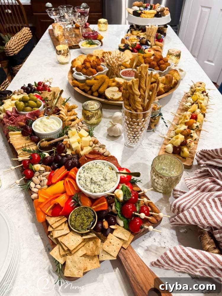 kitchen island counter filled with food on different wood boards