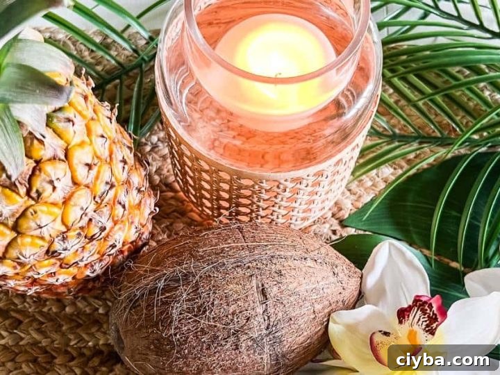 overhead view of Hawaiian themed table decorating feature photo