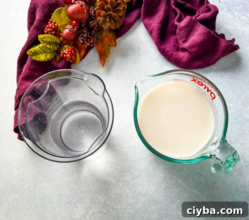 almond milk and water in separate glass cups
