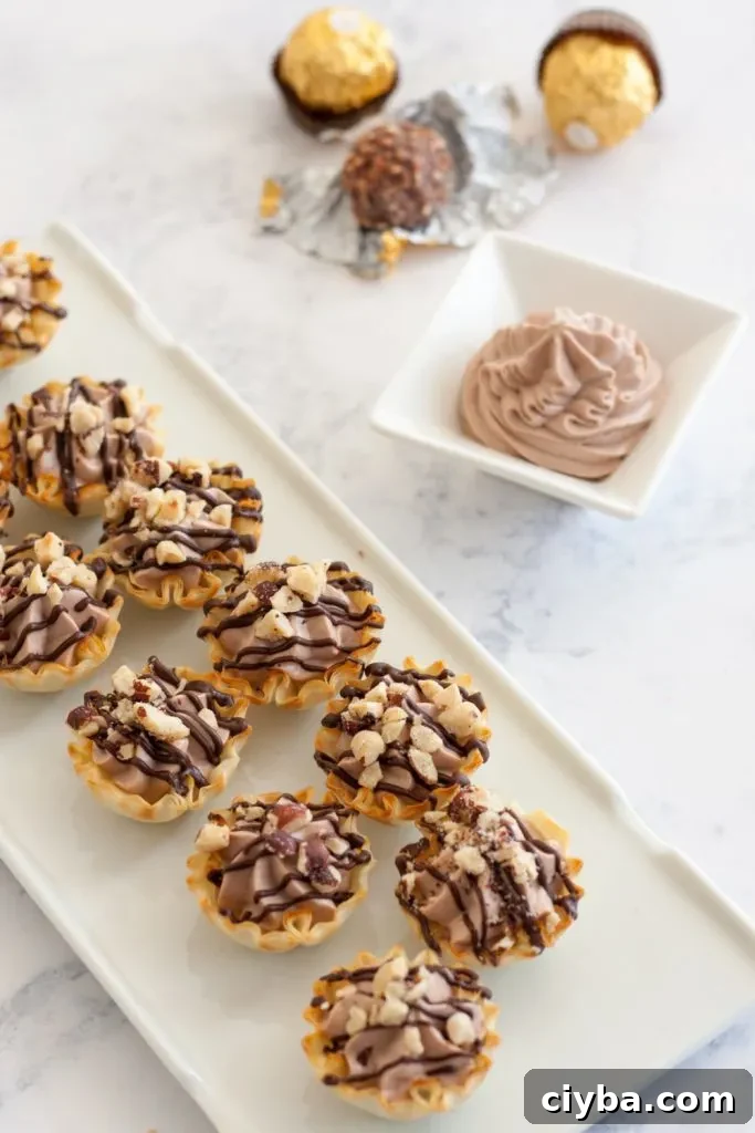 Phyllo cups filled with cannoli filling