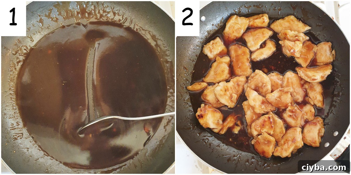 Crispy Sesame Chicken Recipe 5 Steps for making the sauce and coating the chicken.