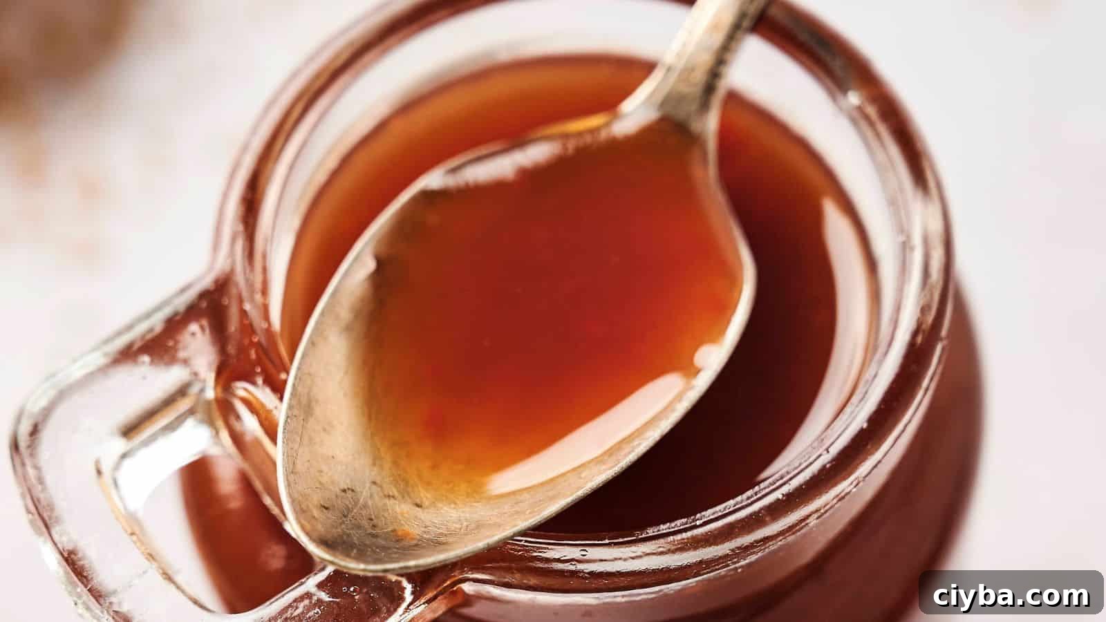Despite a Busy Schedule, I Completed 17 Dips 14 A spoon rests inside a glass jar filled with a thick, brown liquid.
