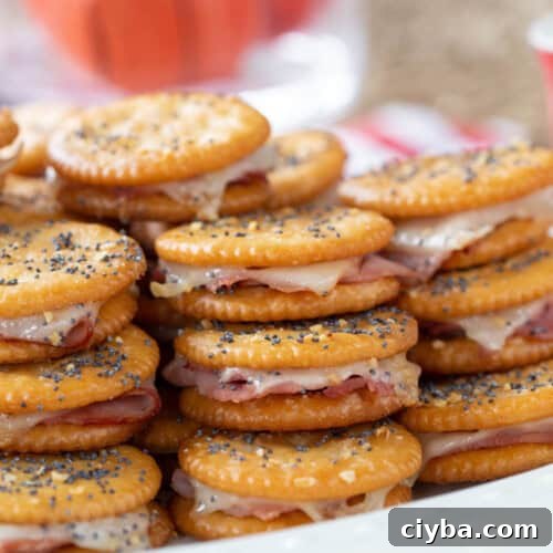 ritz crackers party sandwiches with ham and cheese.